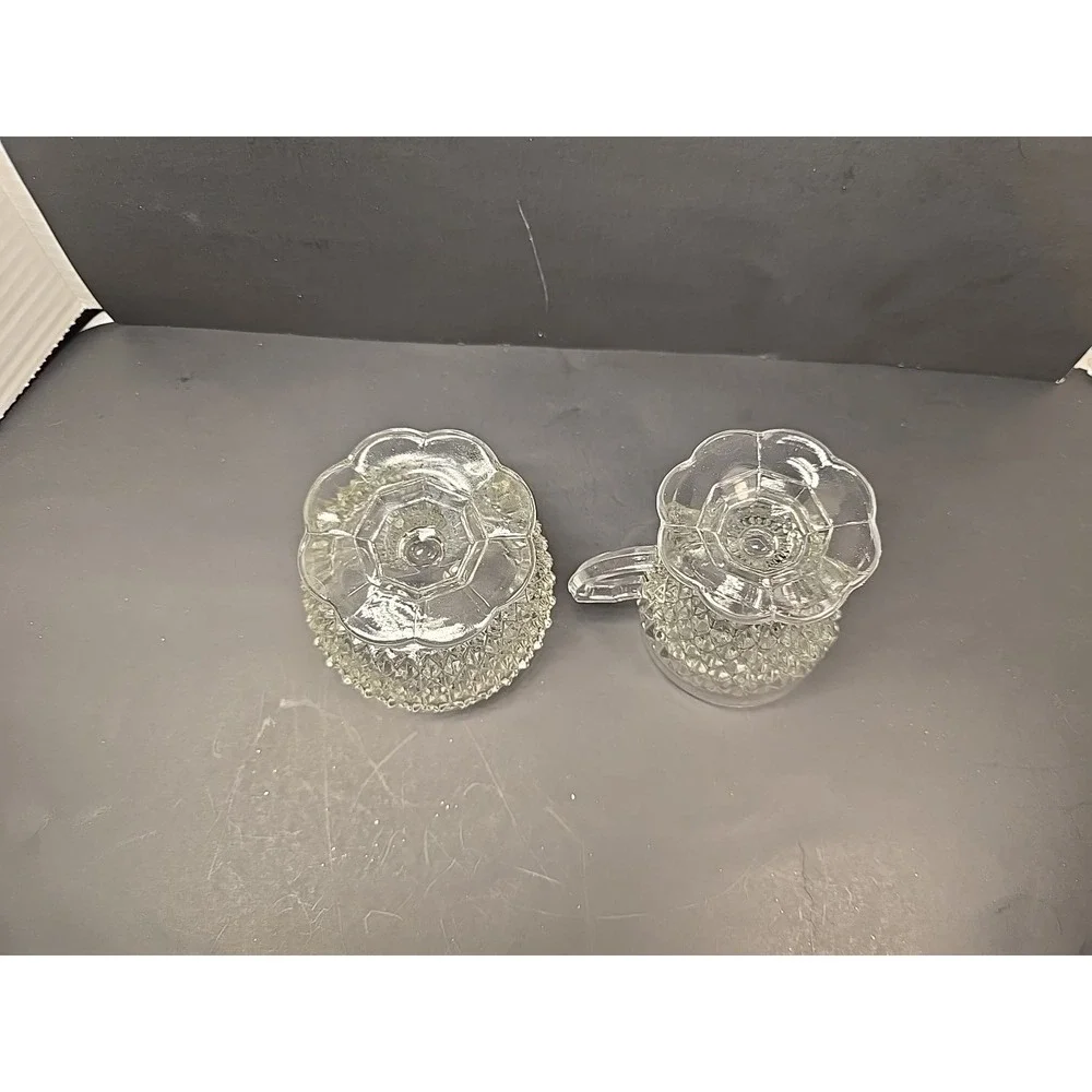 Vintage Indiana Glass Clear Diamond Point Glass Creamer and Open Sugar Bowl‎